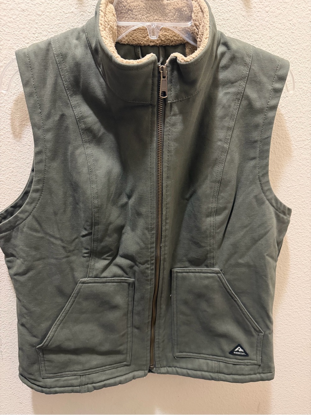 Women's Olive Green Sherpa-Trim Zip-Front Vest